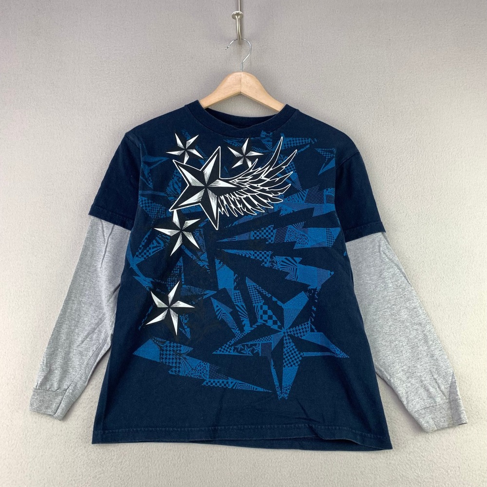 Vintage Hybrid California Layered T-Shirt Boys L Winged Nautical Star Tee Y2K
